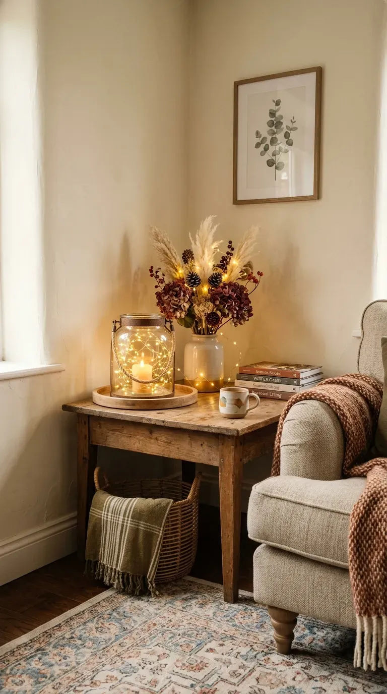 Seasonal decoration display in living room corner