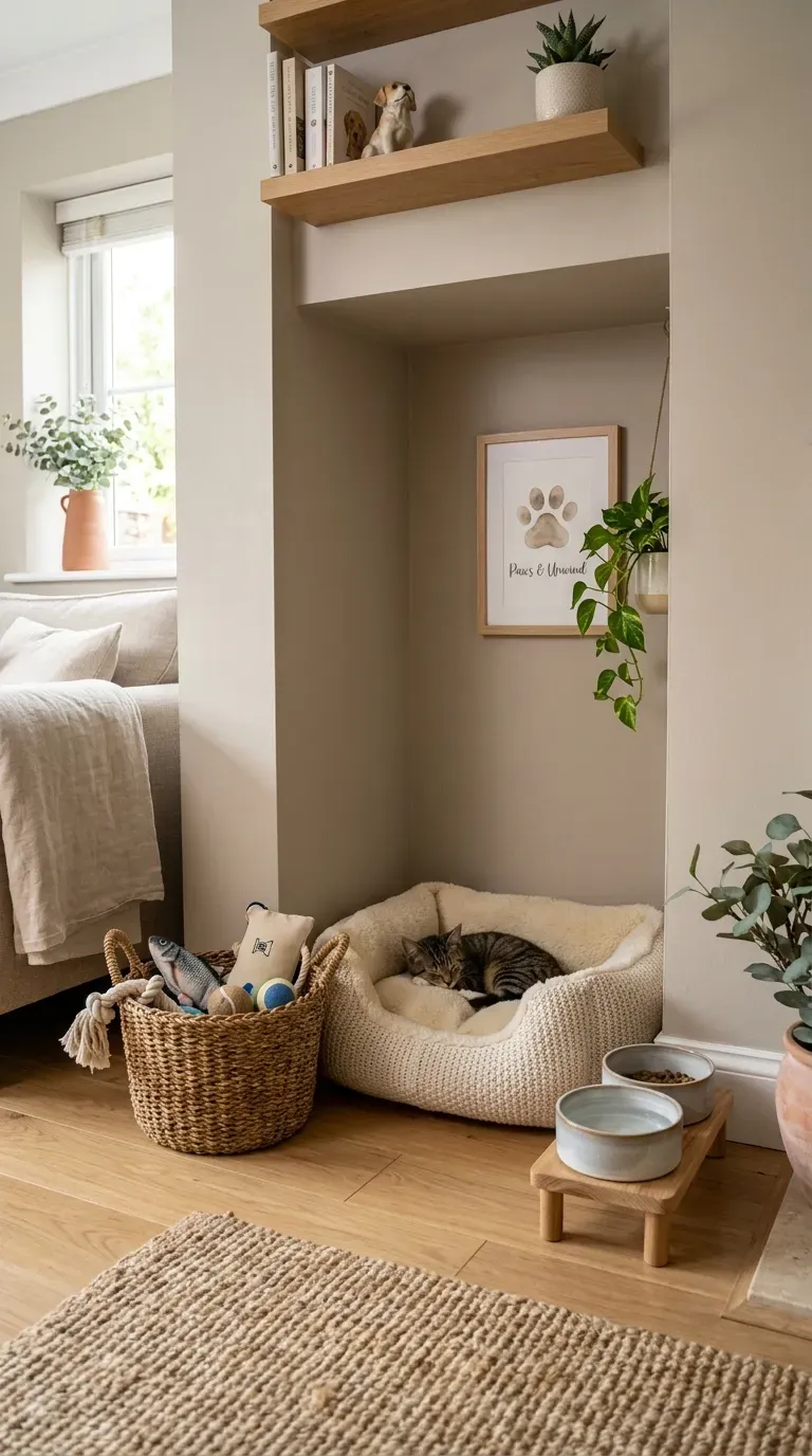 Compact desk tucked into awkward corner for home office