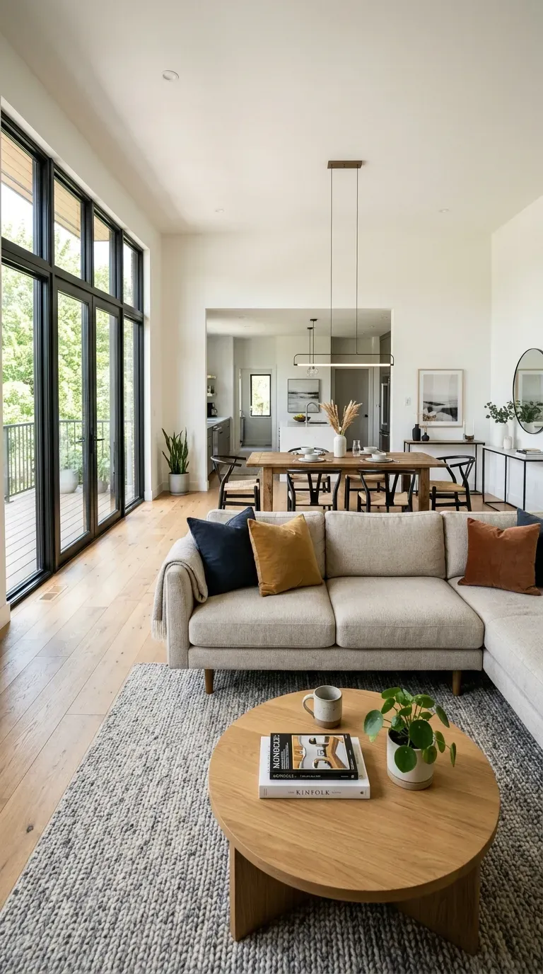 Sofa used to divide open-concept living and dining areas