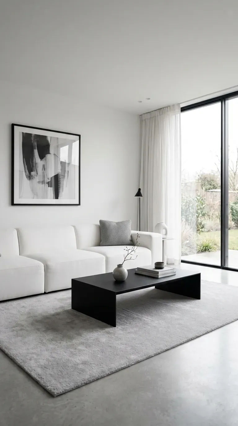 Minimalist living room with streamlined entertainment center