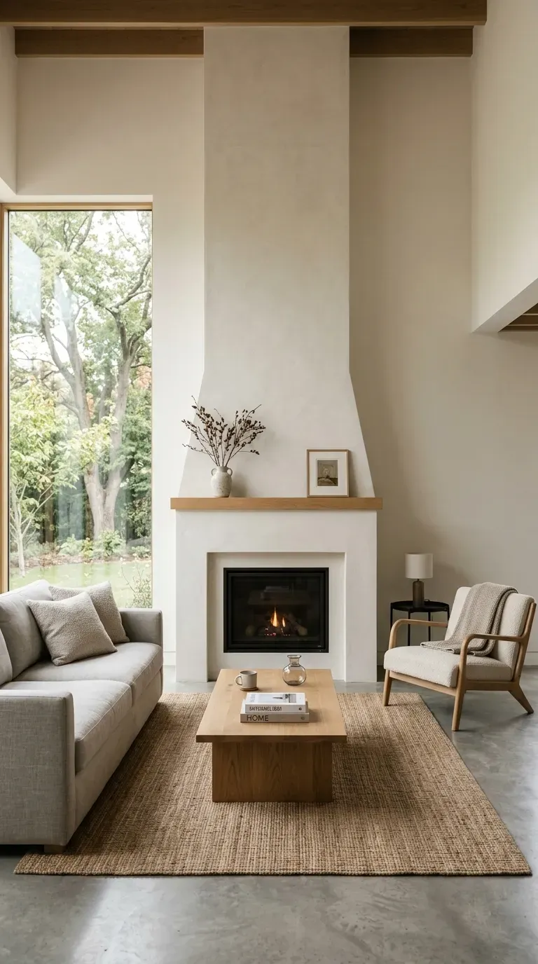 Symmetrical minimalist living room with balanced arrangement