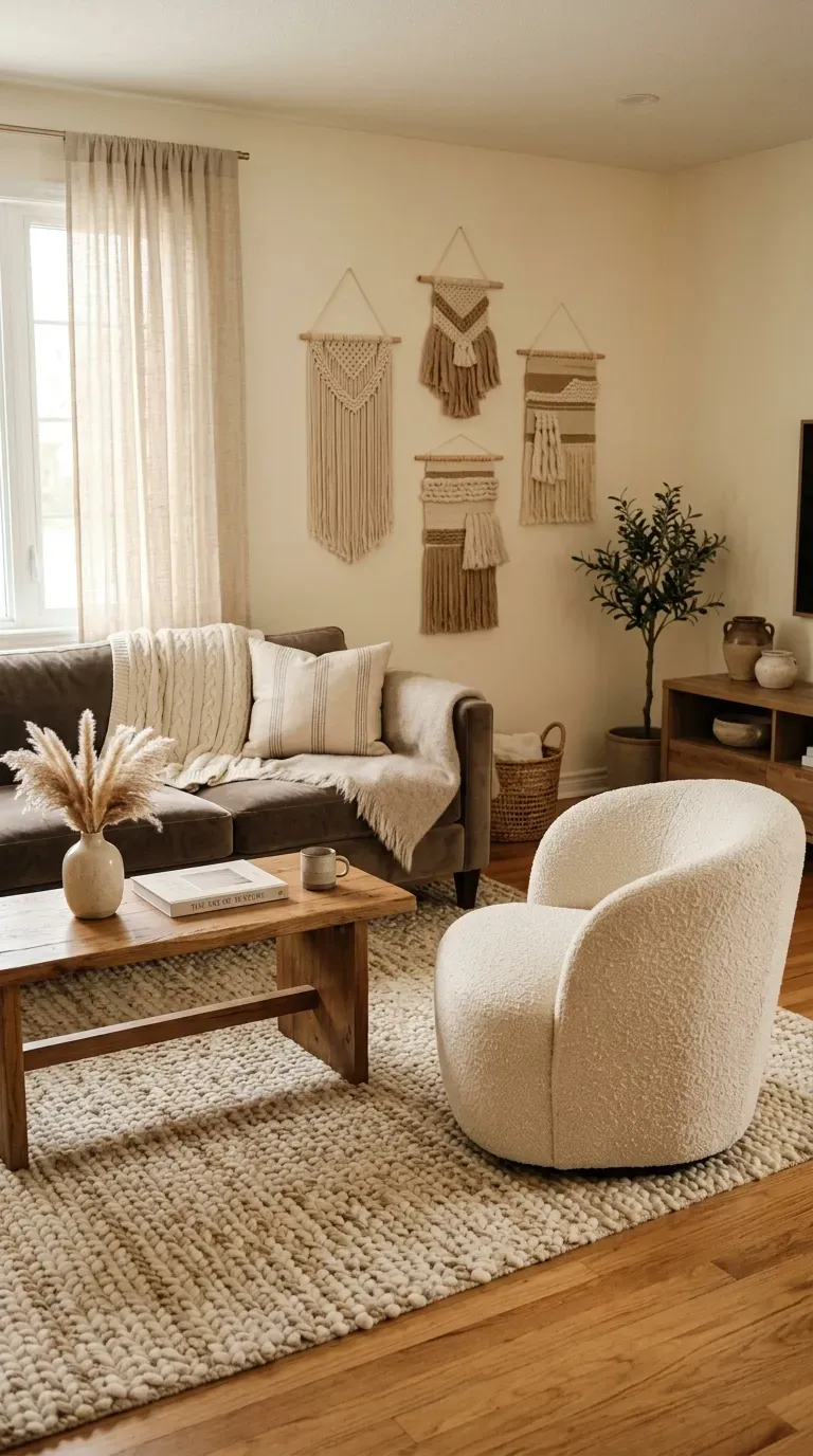 Rich neutral living room with varied textures