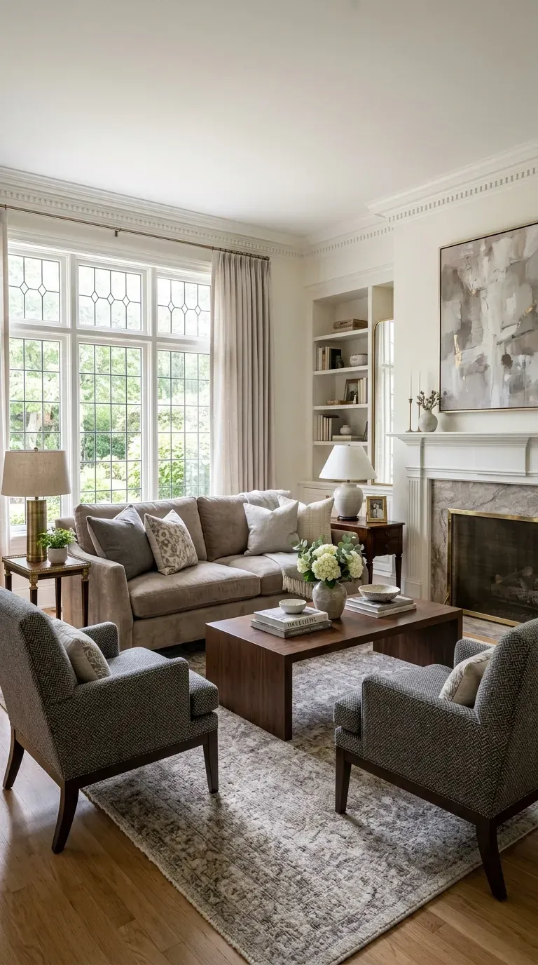 Transitional living room with classic and modern furniture